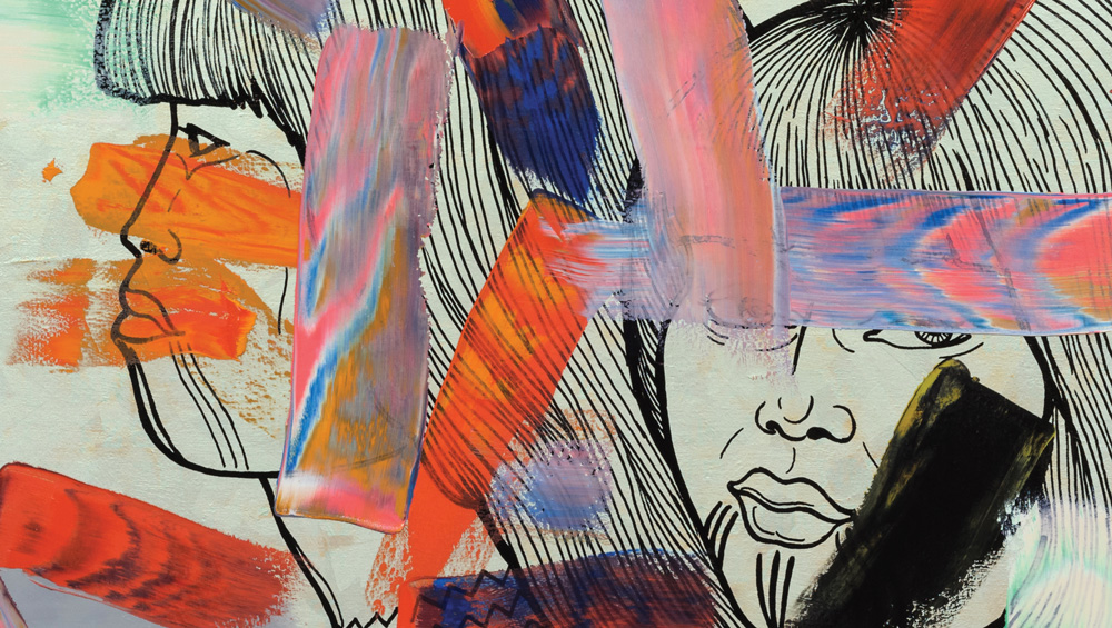 Sunbathing Animals (detail), 2016 oil paint and enamel on canvas, 29 x 41 inches