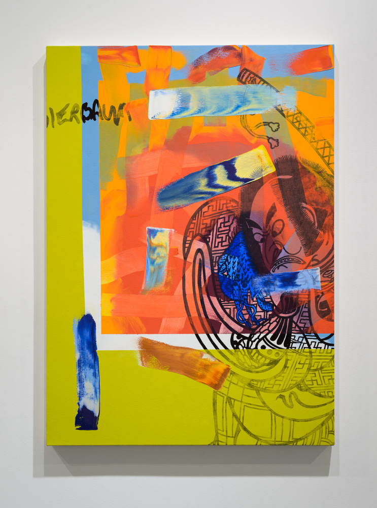   Hank Bierbaum Fantasies , 2016 oil paint and enamel on canvas, 52 x 37.5 inches 
