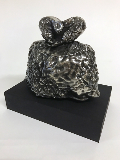 Kryptonite Princess Dress , 2016 chromed ABS plastic 3D-printed sculpture on cast black rubber pedestal 7.5 x 6.5 x 3.5 inches (figure only)