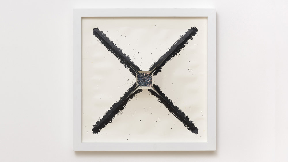 Arbiter (X) , 2016 paper, dry transfer letters, mylar 22 x 22 x 4 inches (56 x 56 x 10 cm)