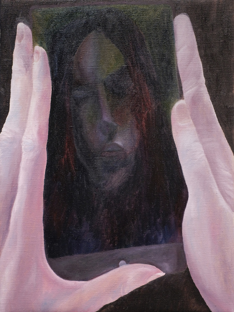   Phone , 2018 oil paint on linen 16 x 12 inches 