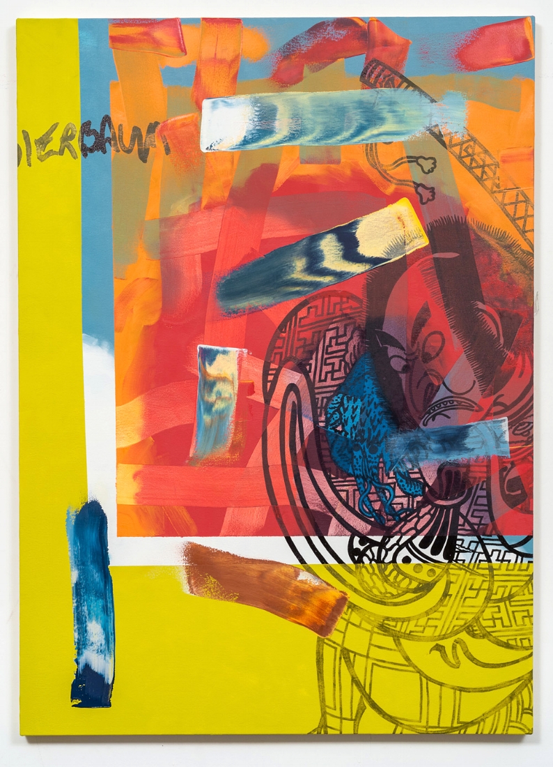 Hank Bierbaum Fantasizes , 2016 oil paint and enamel on canvas 52 x 37.5 inches