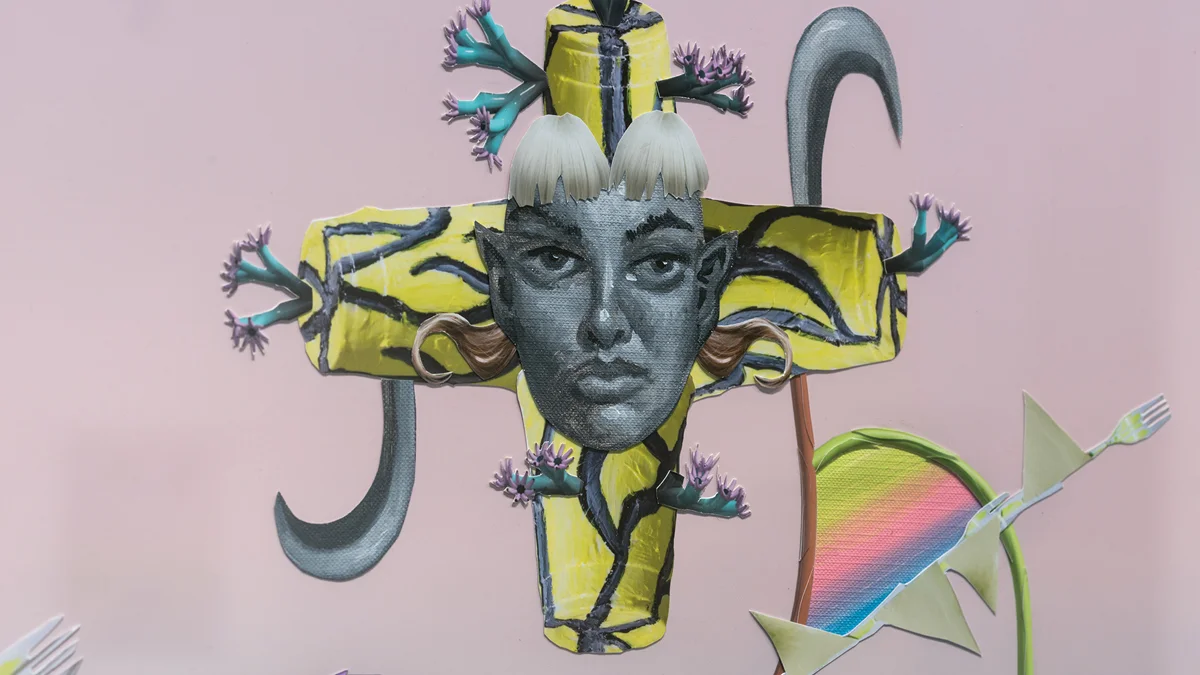 Warrior II (Pose 6) (detail), 2017 photo collage, paint, canvas paper