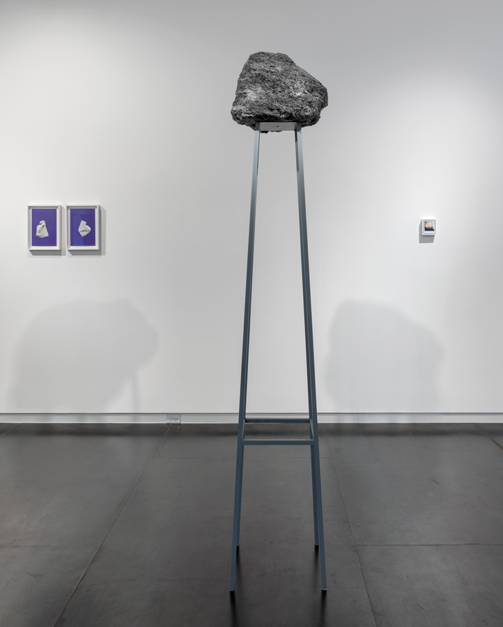  center:  Rocking all over the world , 2018 steel, paint, feather rock 91.375 x 16.875 x 18.875 inches (232 x 43 x 48 cm) SOLD 