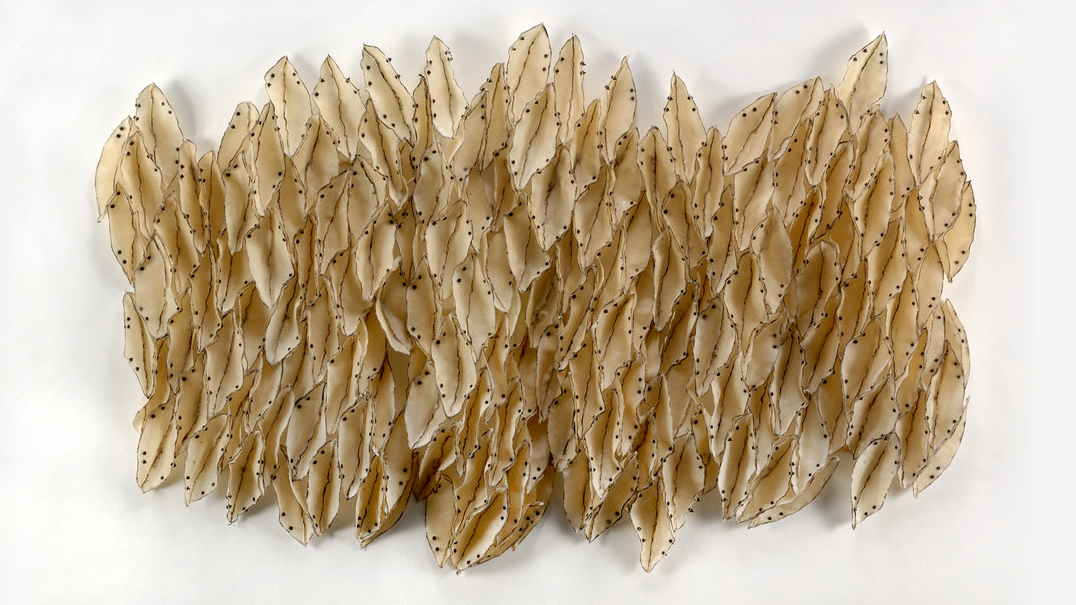 Undulations , 2009 waxed cloth, nuts, bolts, welded steel 48 x 70 x 6 inches