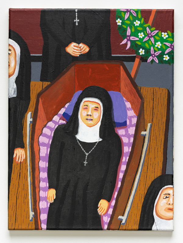   Nun Funeral , 2018 acrylic on canvas 12 x 16 inches 