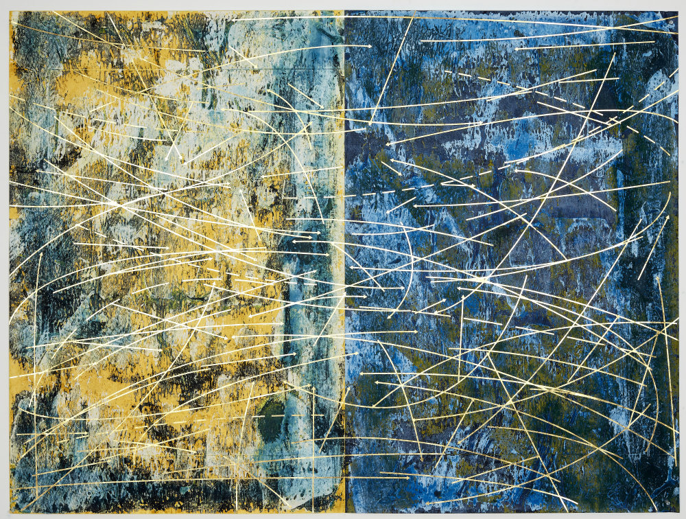 upon twilight, horizons , 2019 gold leaf on dress maker paper 39 x 52 inches (99 x 132 cm) unframed 44.5 x 57.5 inches (113 x 146 cm) framed