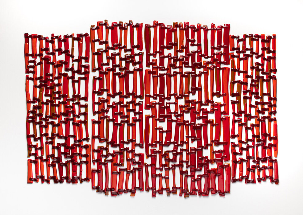   Common Connections , 2019 fused glass (quadriptych) 32 x 46 inches (sold) 