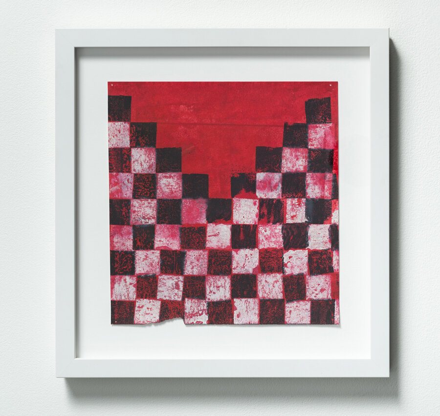   every measure of zero (checkmate) , 2018 wax on dress maker paper 13.75 x 13.25 inches (35 x 34 cm), framed 