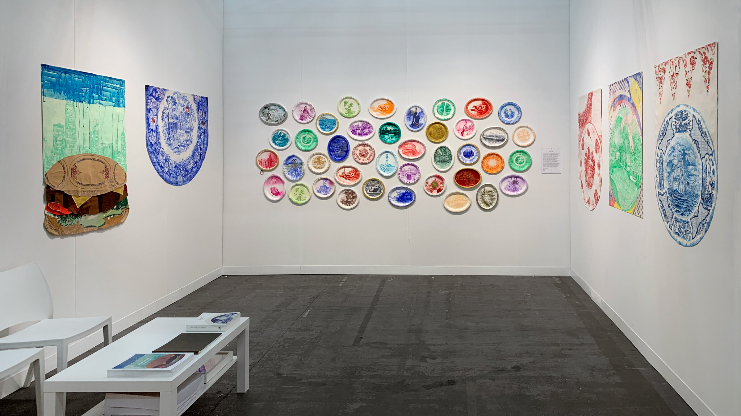  Julie Green’s work at The Armory Show 2020 included five  First Meal  paintings (on opposite walls) and a salon-style presentation of  Fashion Plate  works, painted on Chinet plates and platters. 