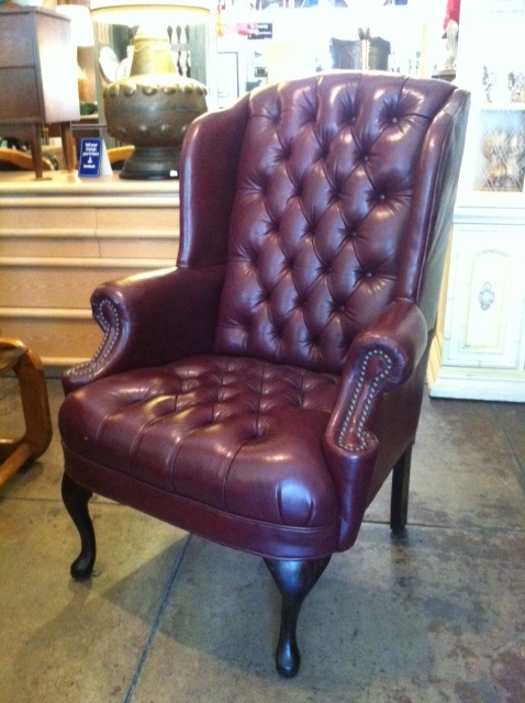 Pair Of Oxblood Oned Leather, Oxblood Leather Wingback Chair