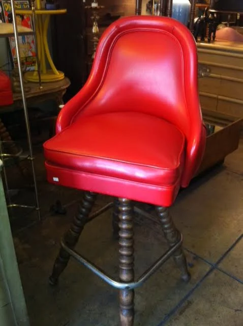 Serendipity After All | Pair of Red Bar Stools W/ Buttoned Backs