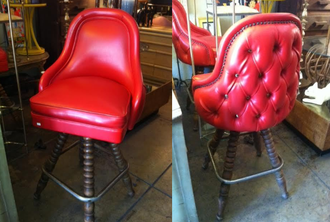 Red Bar Stools W Oned Backs, Vintage Bar Stools With Backs
