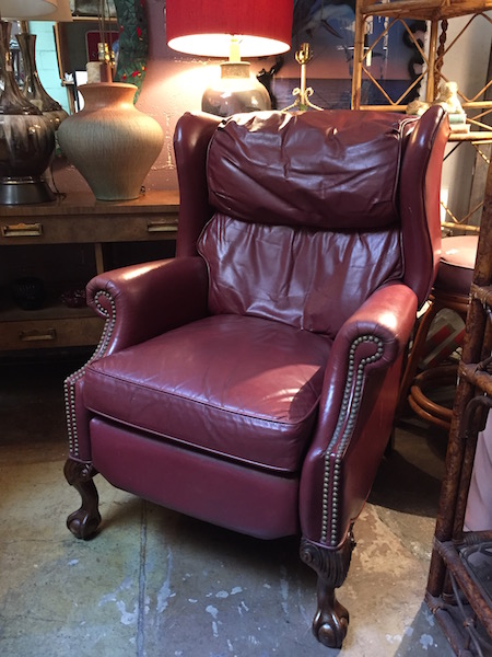Vintage Burdy Leather Wing Chair, Leather Wingback Chair Recliner