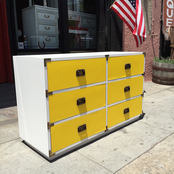 1970s Yellow And White Campaign Dresser, Vintage Campaign Dresser