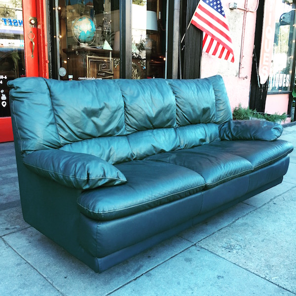 1980s Dark Green Leather Sofa