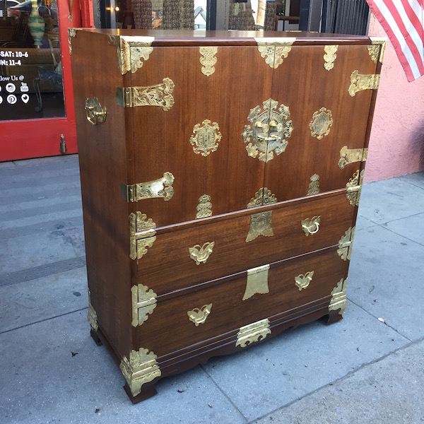 Tall Vintage Campaign Style Chest, Campaign Style Dresser Pulls