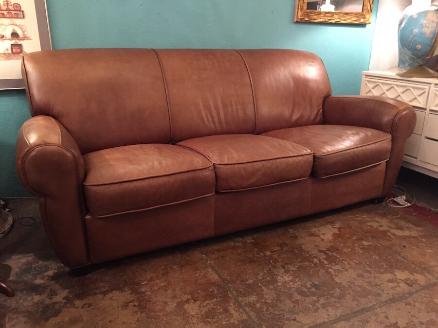 Classic Deco Style Leather Sofa, Leather Couches Los Angeles