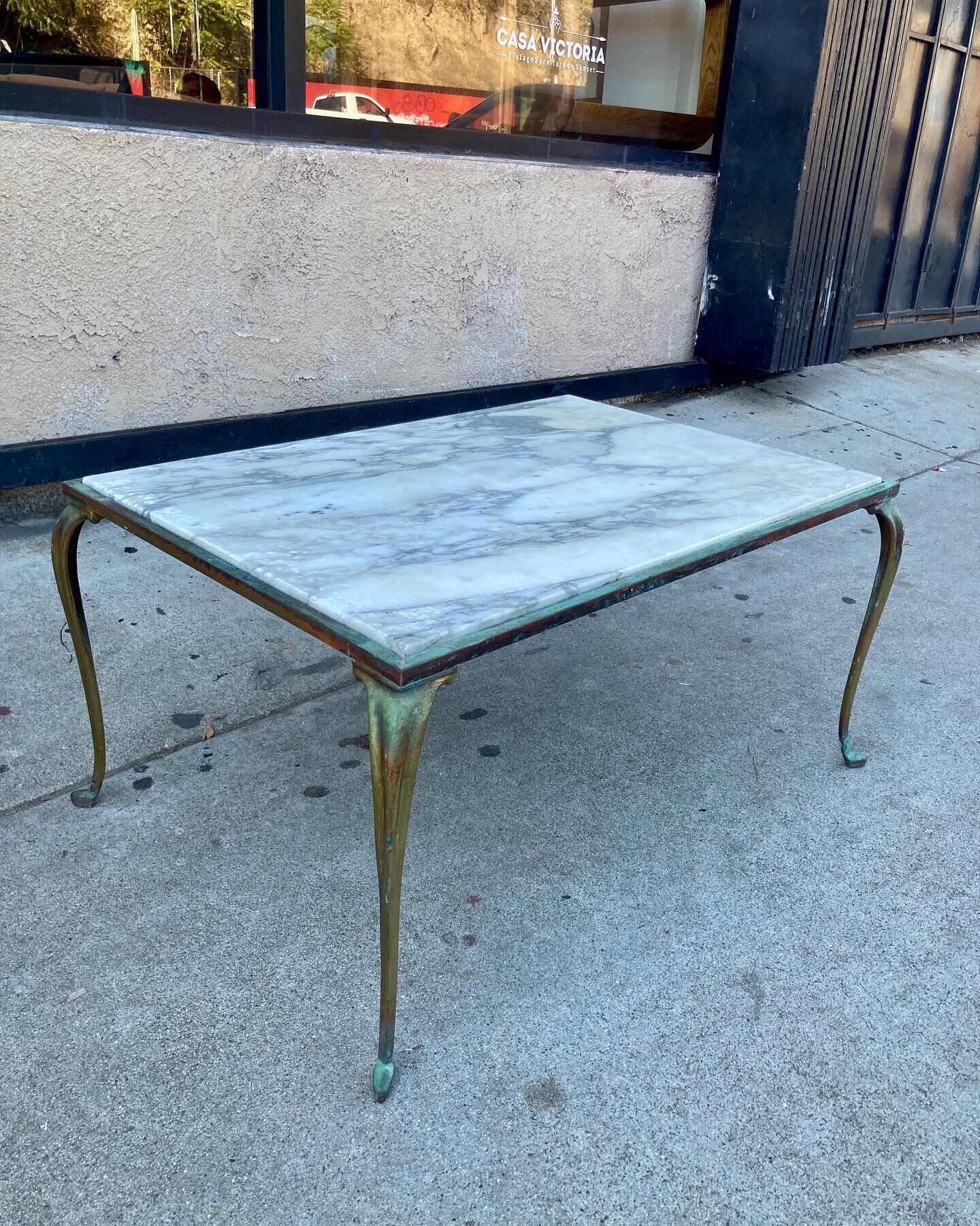 A classic French coffee table with original marble top, $450. 20 d x 28 w x 14.5 t. #casavictoriala #vintage #coffeetable #french #marble #midcentury #interiordesign #decor #setdesign #paris #nyc #london #la #interiordesign #homedecor #1stdibs #chair