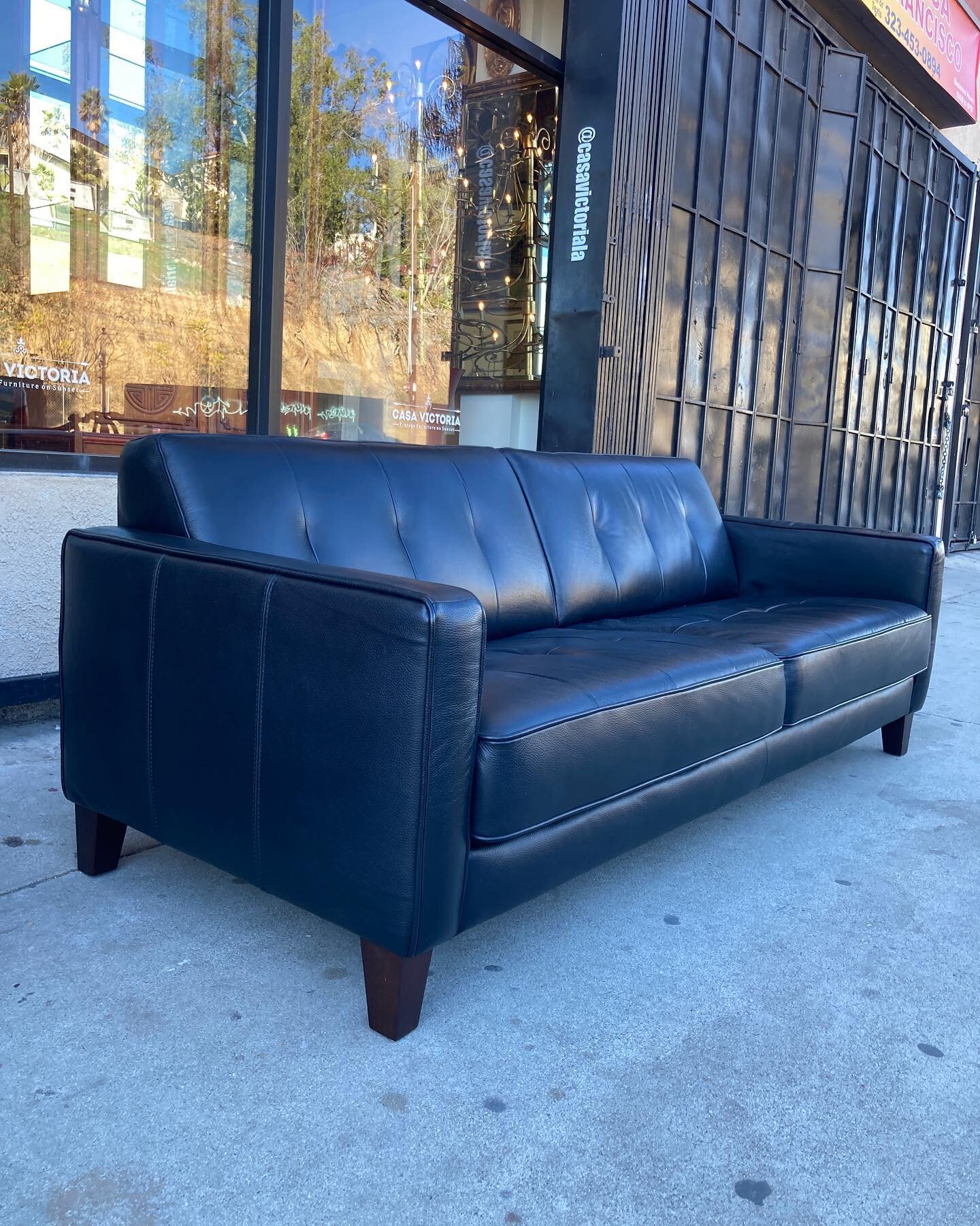 New at Casa Victoria, a contemporary Scandinavian style sofa in leather, $895. Durable, comfortable and stylish. 82 l x 34 d x 31 t with 17 seat height. #casavictoriala #vintage #leather #sofa #modern #scandinavianstyle #interiordesign #setdesign #lo