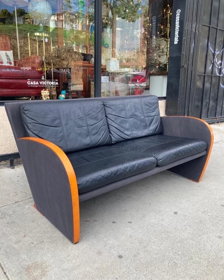 1980s Deco-style Leather Loveseat from Sweden