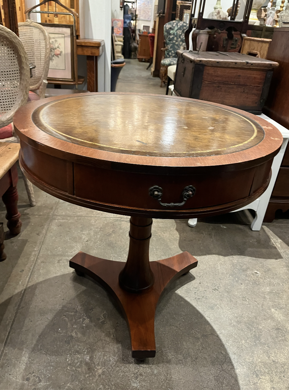 Bang It Out | 1930s Mahogany and Leather Top Drum Table