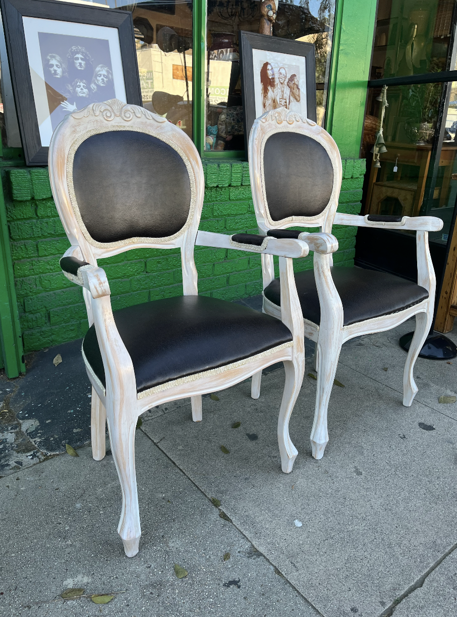 Cannoli Croissant Crew | Pair of French Leather Arm Chairs