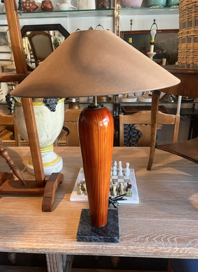 Cozy and Chic | 1980s Post-modern Wood Lamp with Marble Base