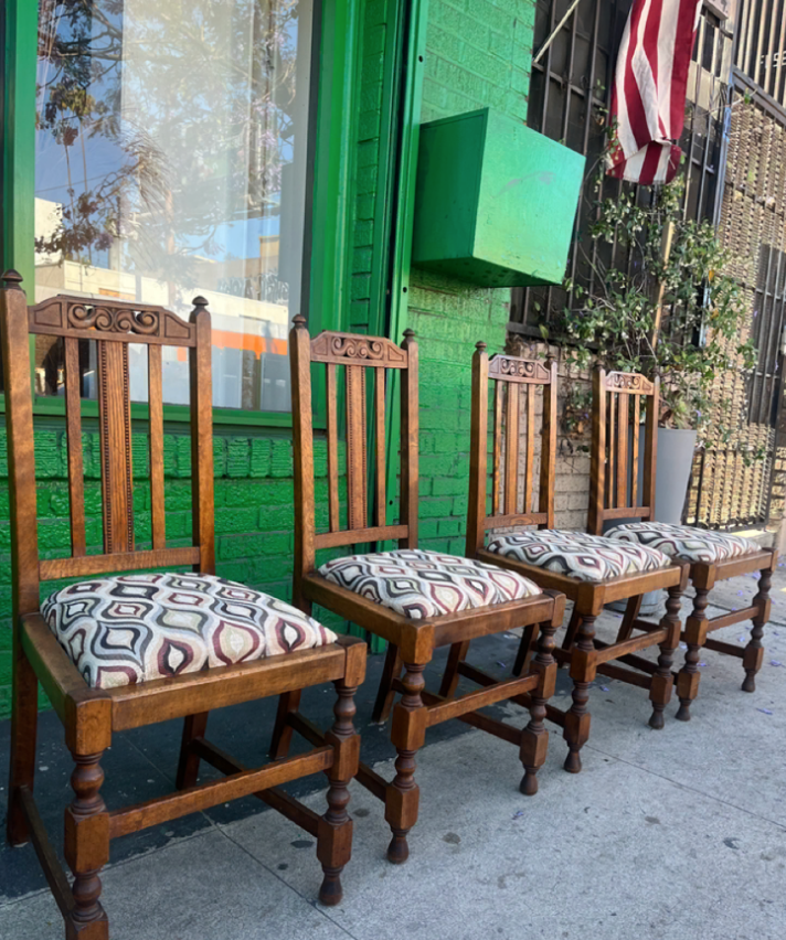 Set of Four 1920s Oak Dining Chairs
