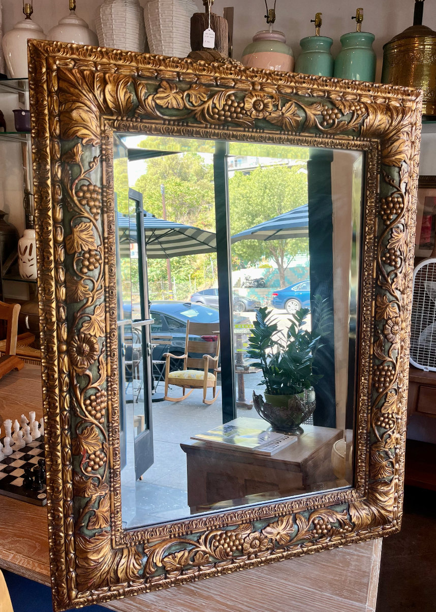 Hand Carved Green and Gold Mirror
