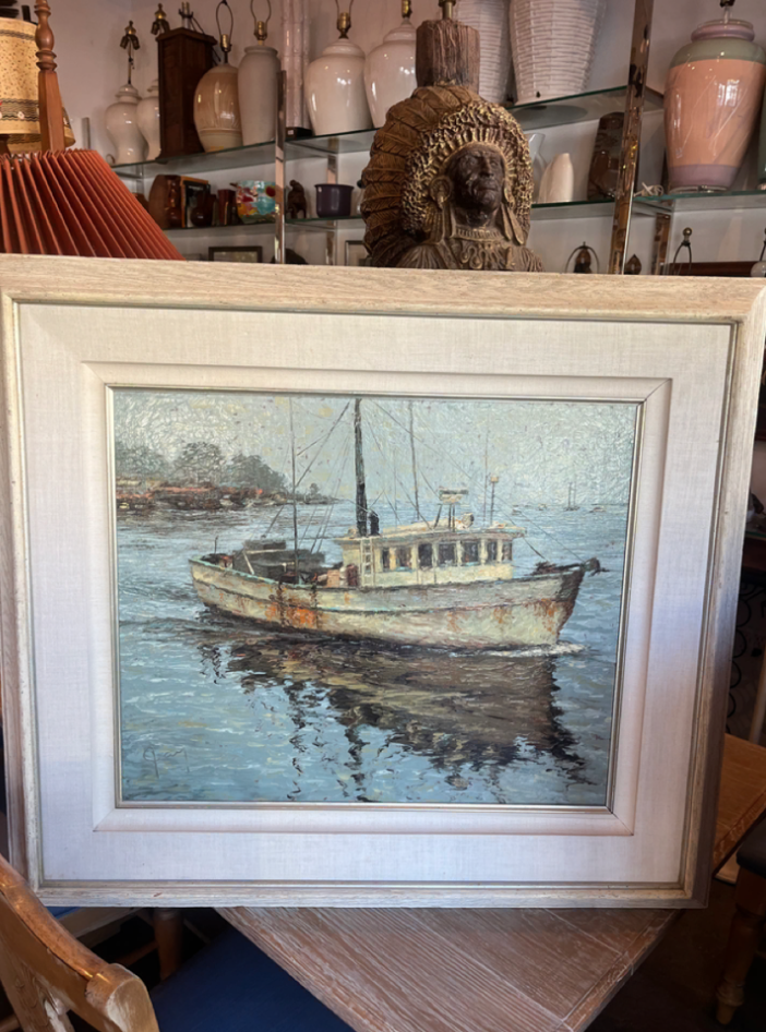 Mid-century Painting of a Boat