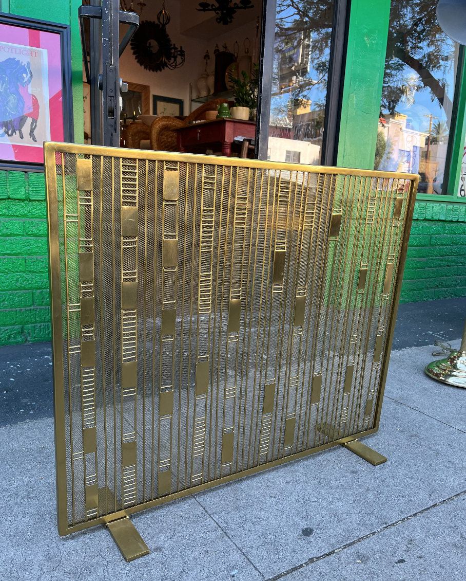 Contemporary Deco-style Fireplace Screen with Brass Finish
