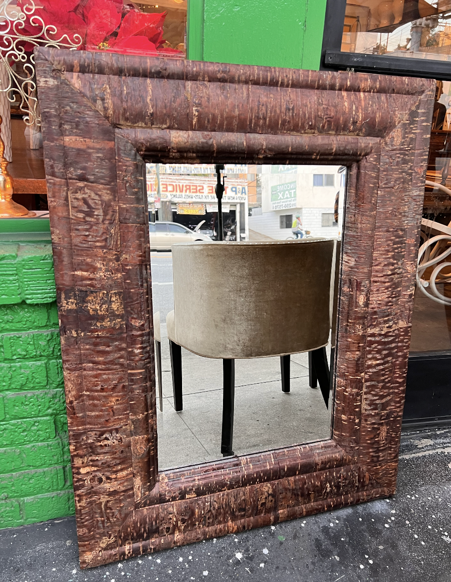 Vintage Beveled Mirror Wrapped in Bark