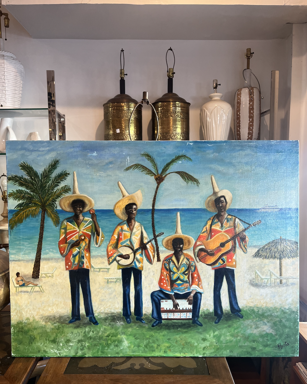Mid-century Painting of Jamaican Troubadours