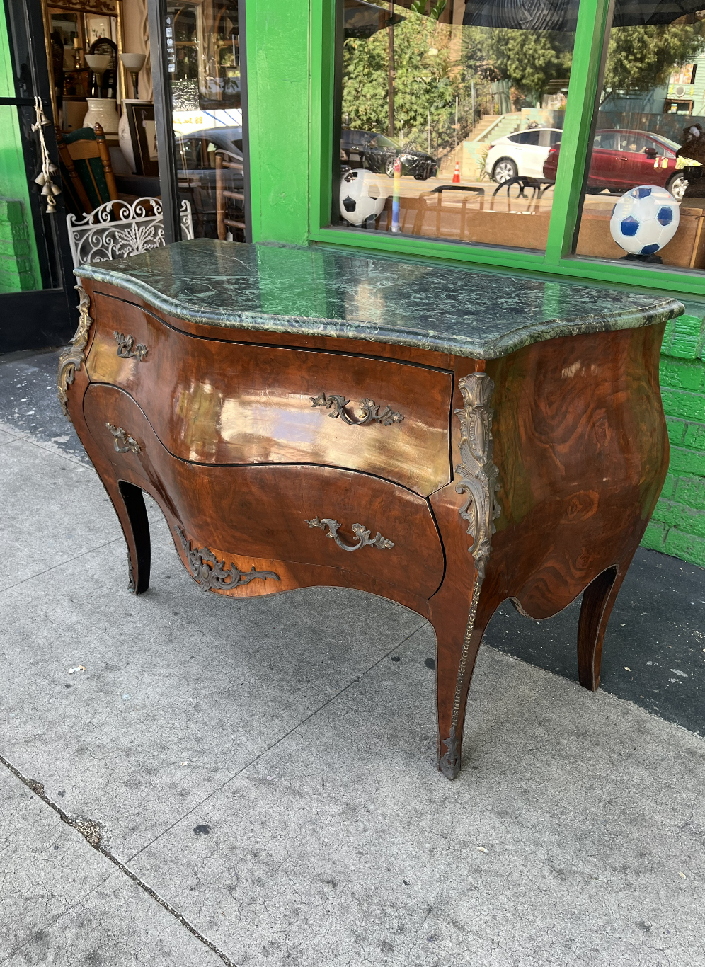 Vintage French Bombe Chest in Burl Wood