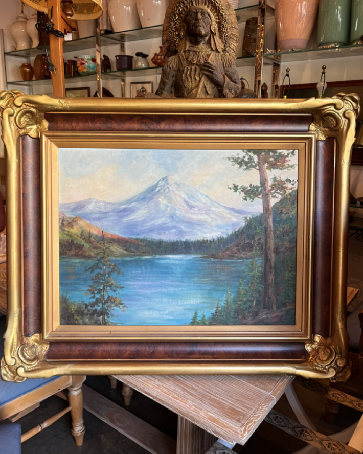 Mid-century Painting of Mt. Hood, Oregon With Victorian Frame