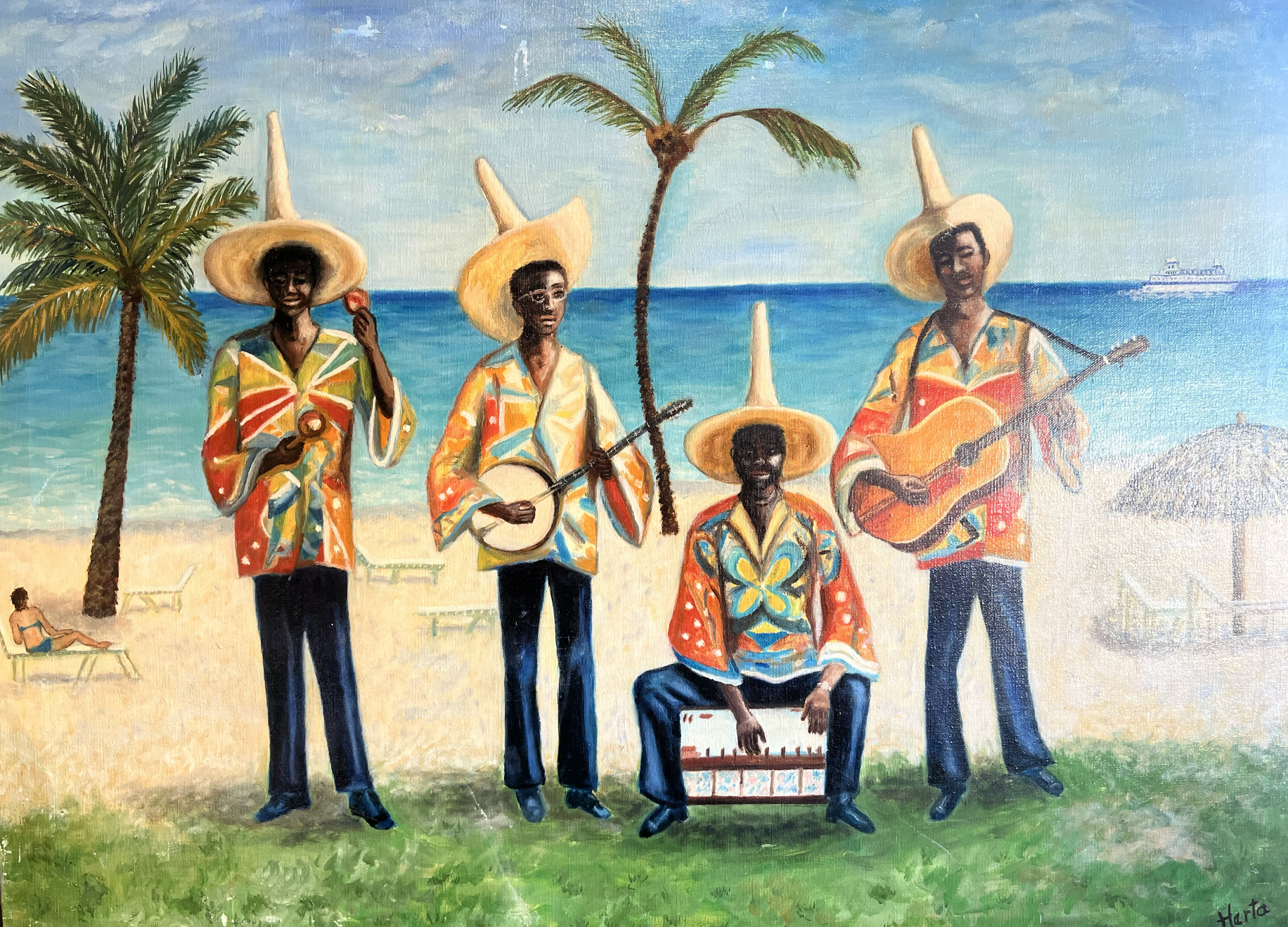 Mid-century Painting of Jamaican Troubadours