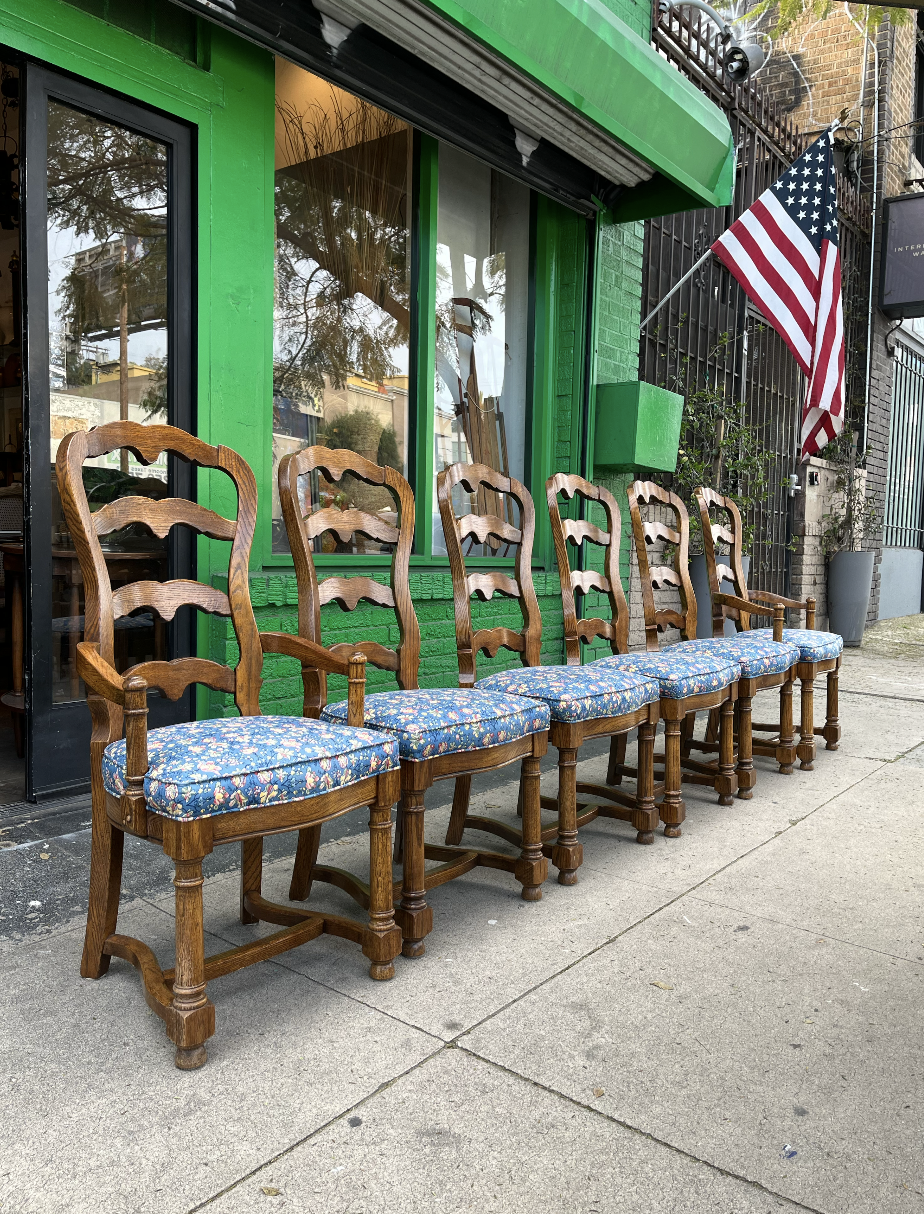 Set of Six French Country Style Ladder Back Dining Chairs