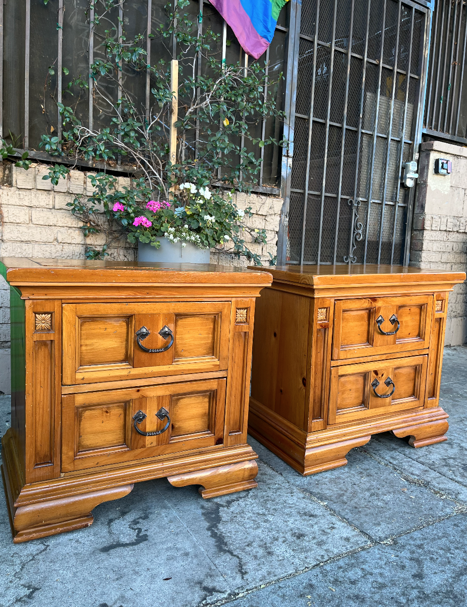 Pair of Spanish-style Pine Nightstands