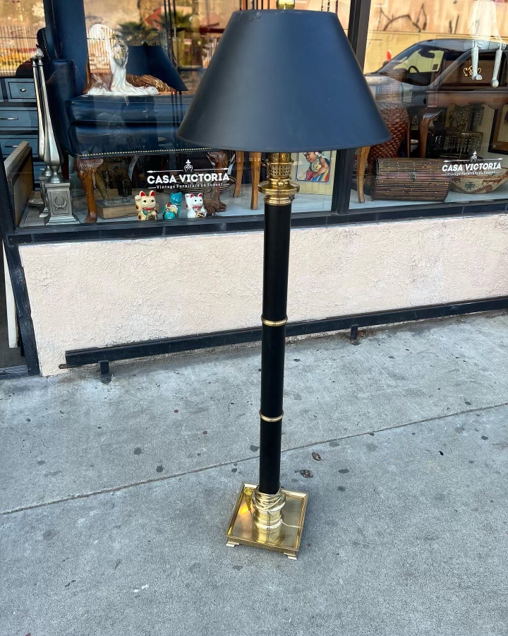 Artistic Flair  1980s Brass and Black Floor Lamp by Frederick Cooper —  Casa Victoria - Vintage Furniture On Los Angeles Sunset Boulevard