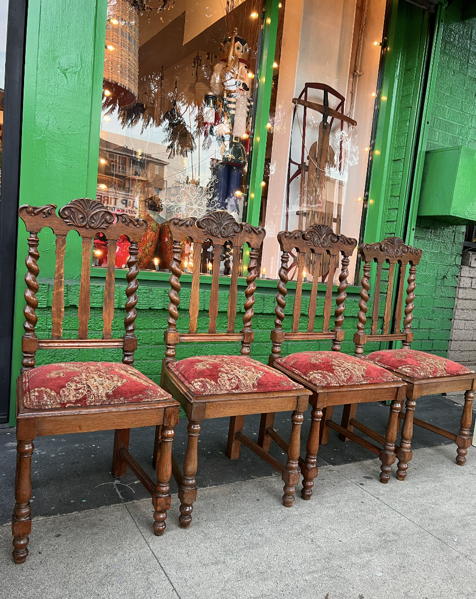Set of Four Victorian Oak Arm Chairs
