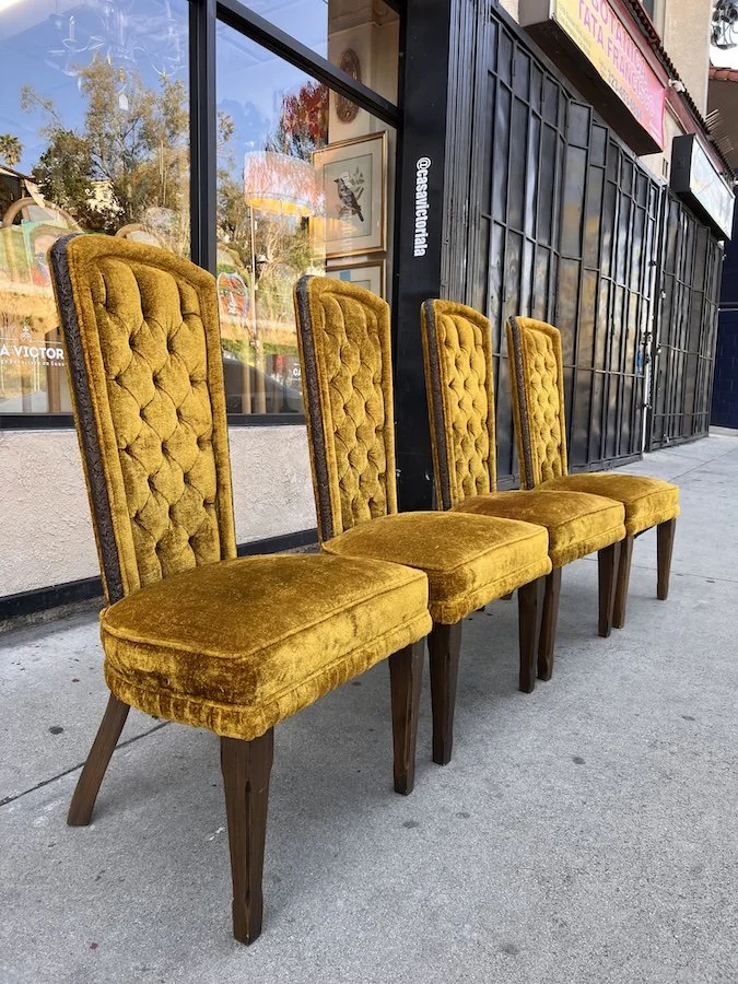 Glam It Up | Set of Four 70s High Back Gold Velvet Dining Chairs — Casa