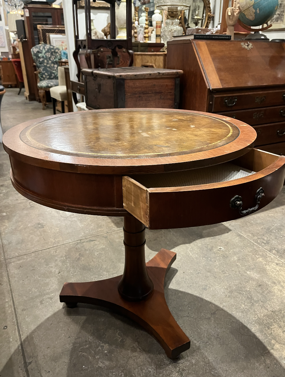 1930s Mahogany and Leather Top Drum Table