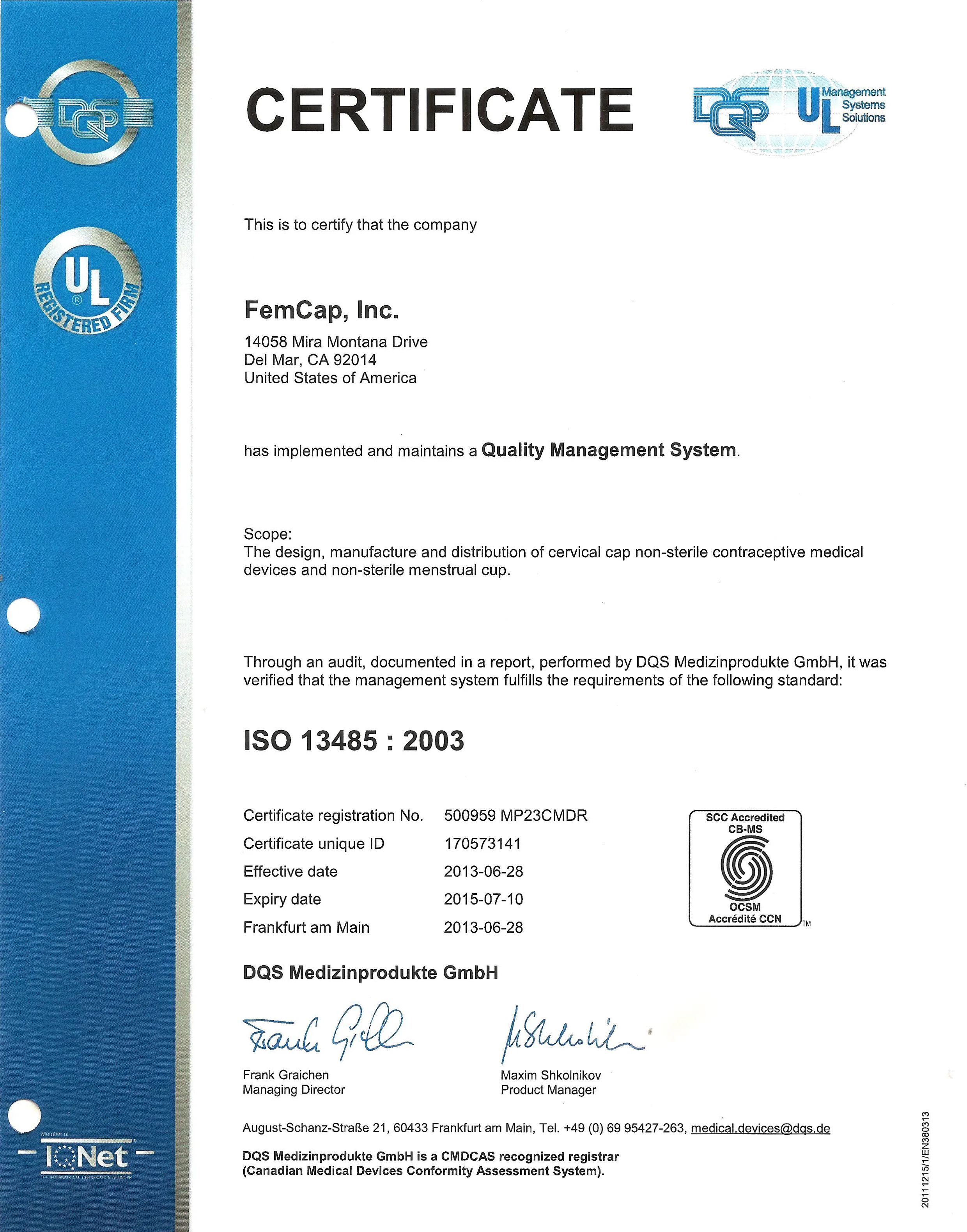 Quality Certificate 