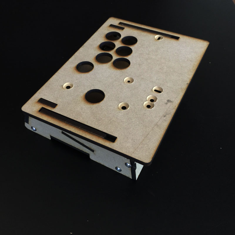  Frame measures 9.75 x 7 x 2.75 and was designed for the smaller 24mm arcade buttons. We can custom design one for you here:  GameThing Shop  