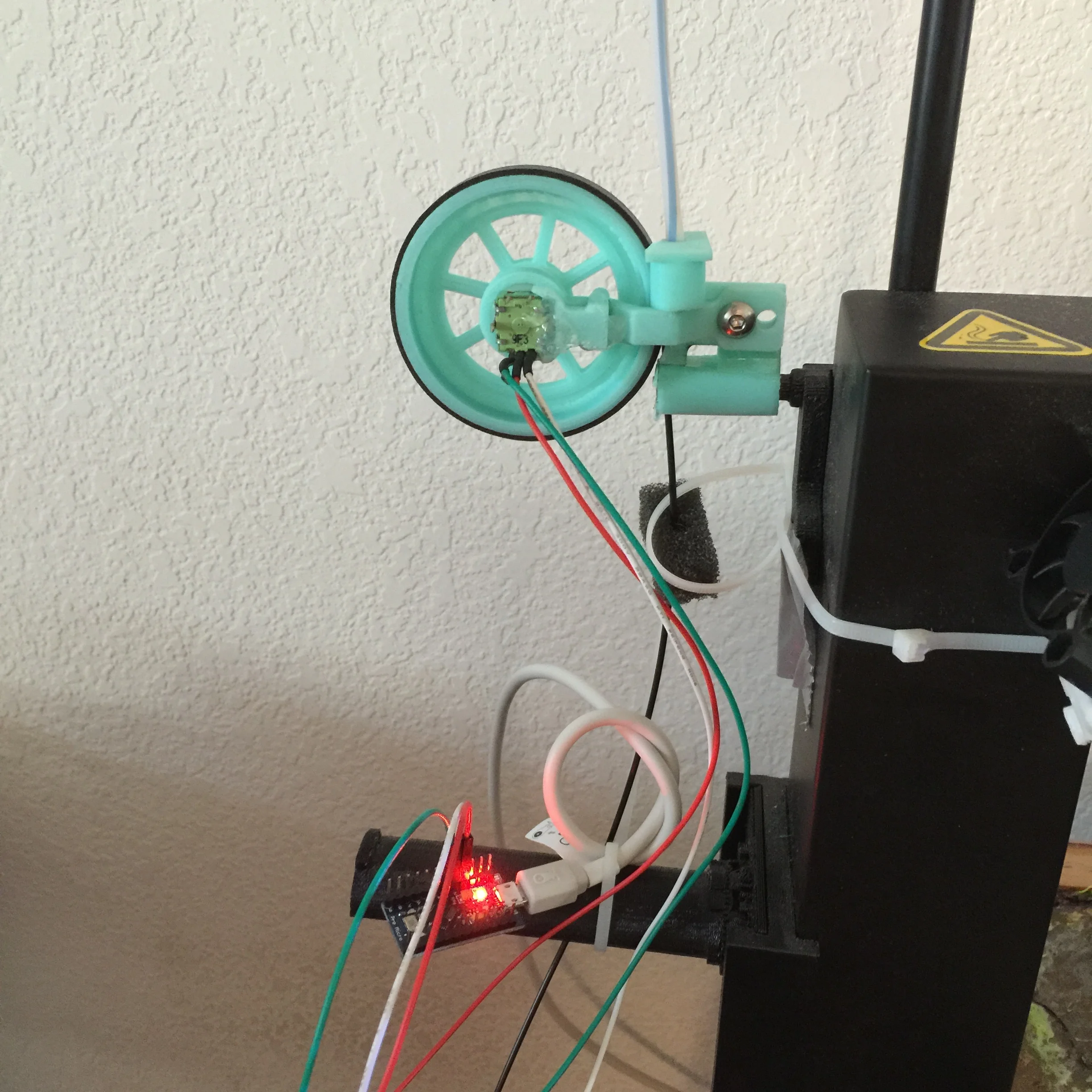 The Arduino relays the rotary encoder data to the computer over USB