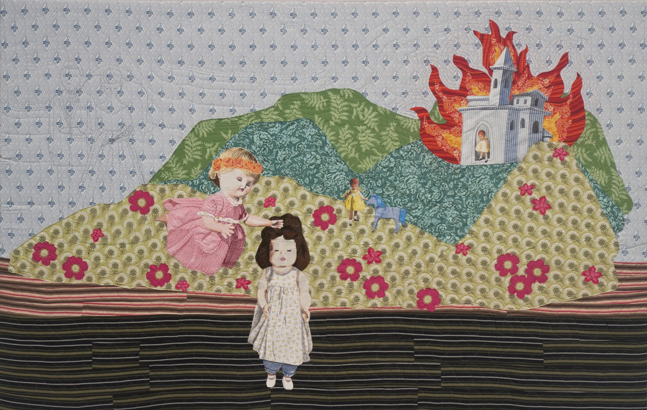 Julie Farstad , The World Afire (fabric, thread, embroidery floss)