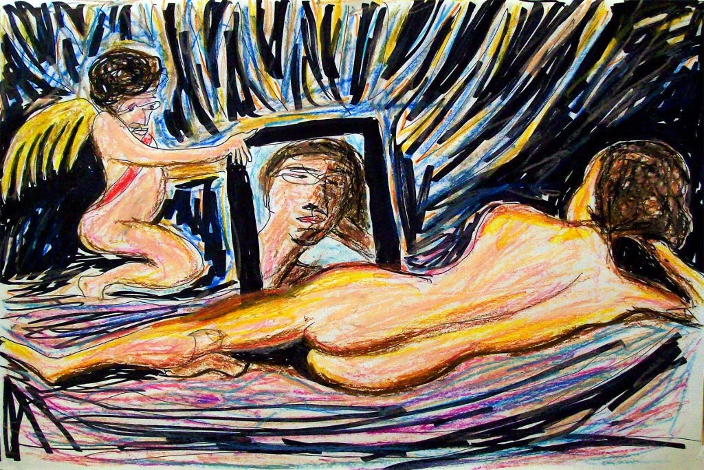 Allen Forrest , The Masters Revisited, Valazquez, Rokeby Venus (ink, oil, pastel on paper)