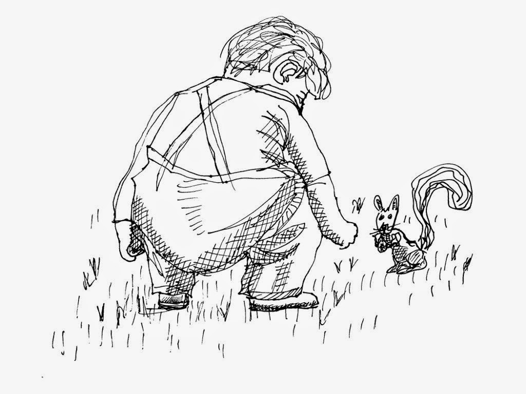 Allen Forrest , Forrest Family Feeding The Squirrels (ink on paper)