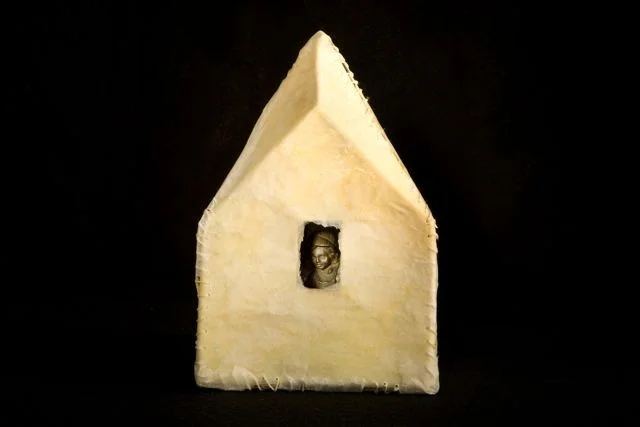 Shannon Estlund , The Devil (t racing paper, thread, wood glue, pewter figurine)